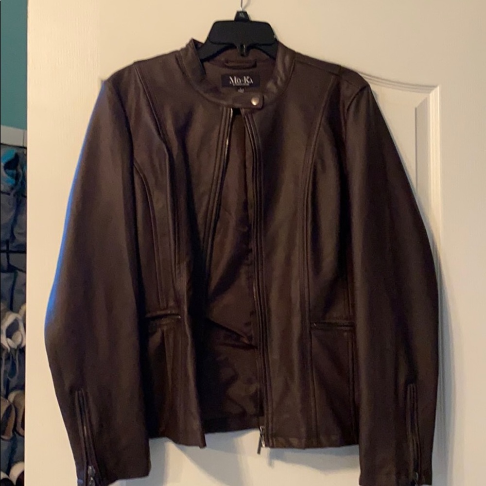 Faux leather brown jacket